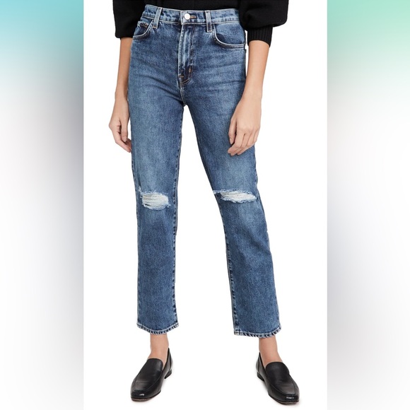 J Brand Jules High Rise Straight Leg Jeans, Finesse Destruct - Picture 1 of 8